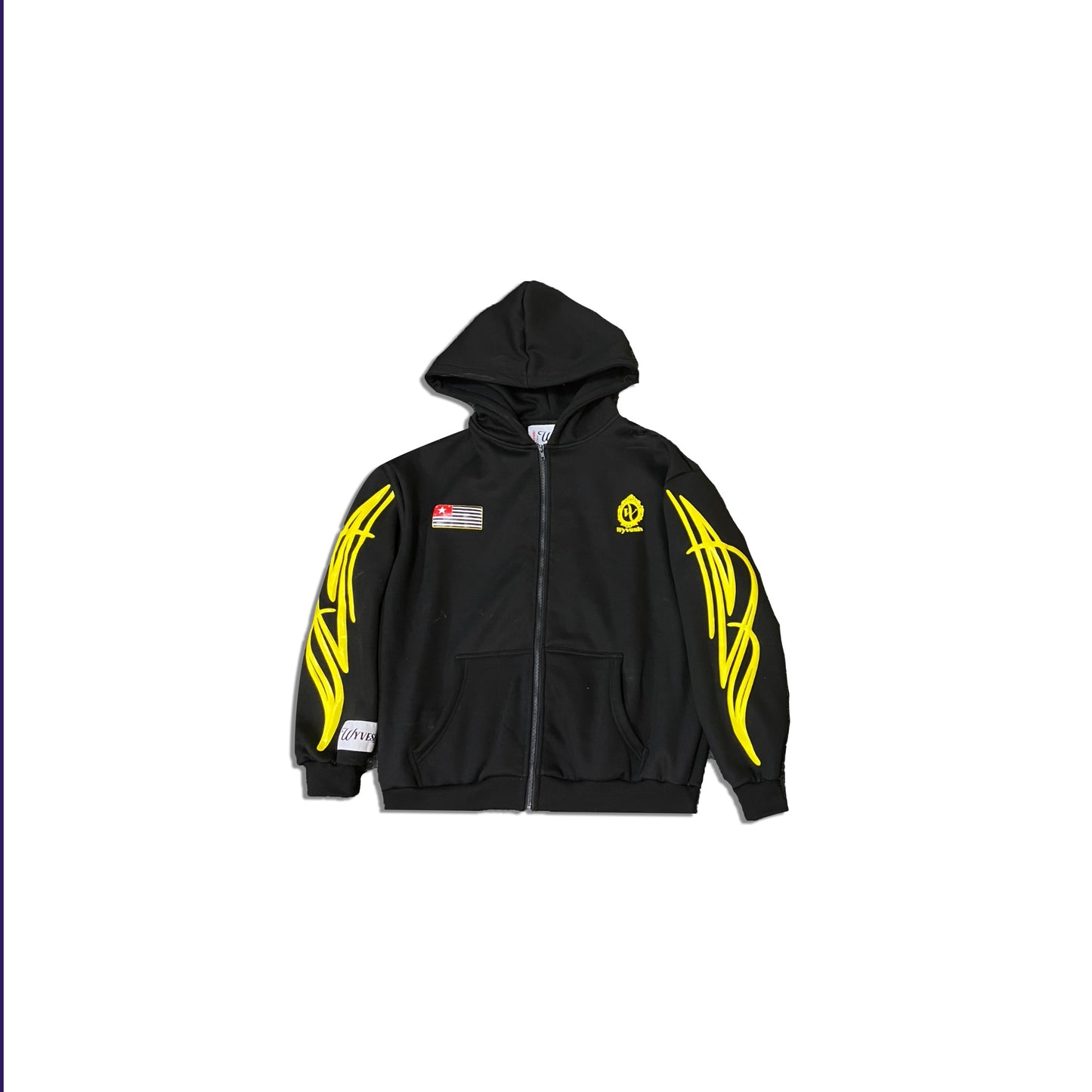 MENS YELLOW PUFF PRINT LOGO HOODY